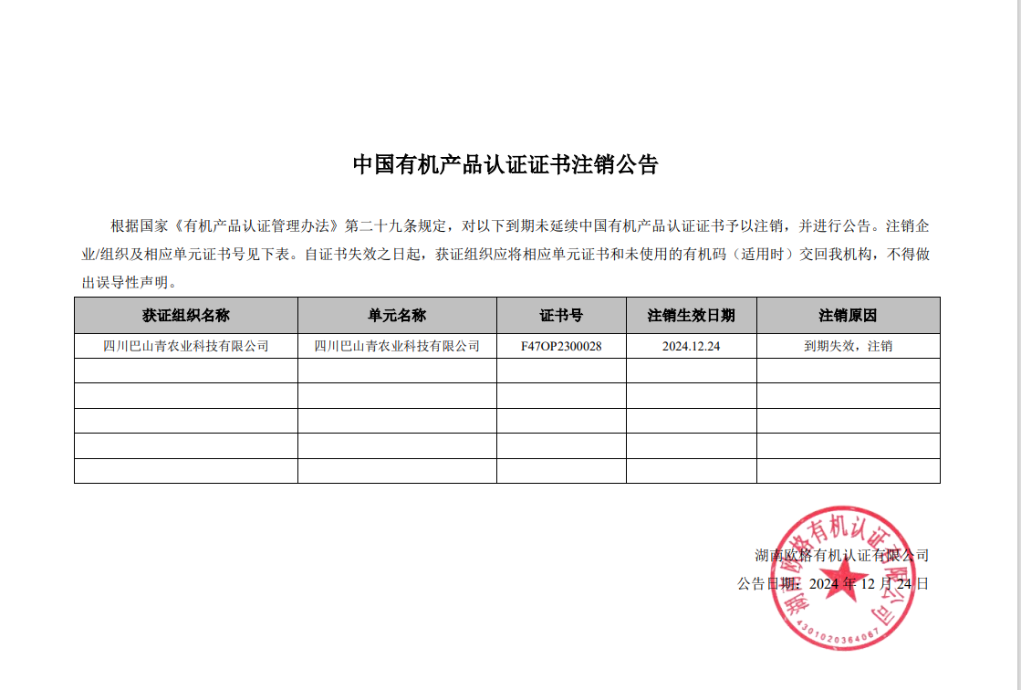 湖南欧格2024年12月证书注销公告(图1)